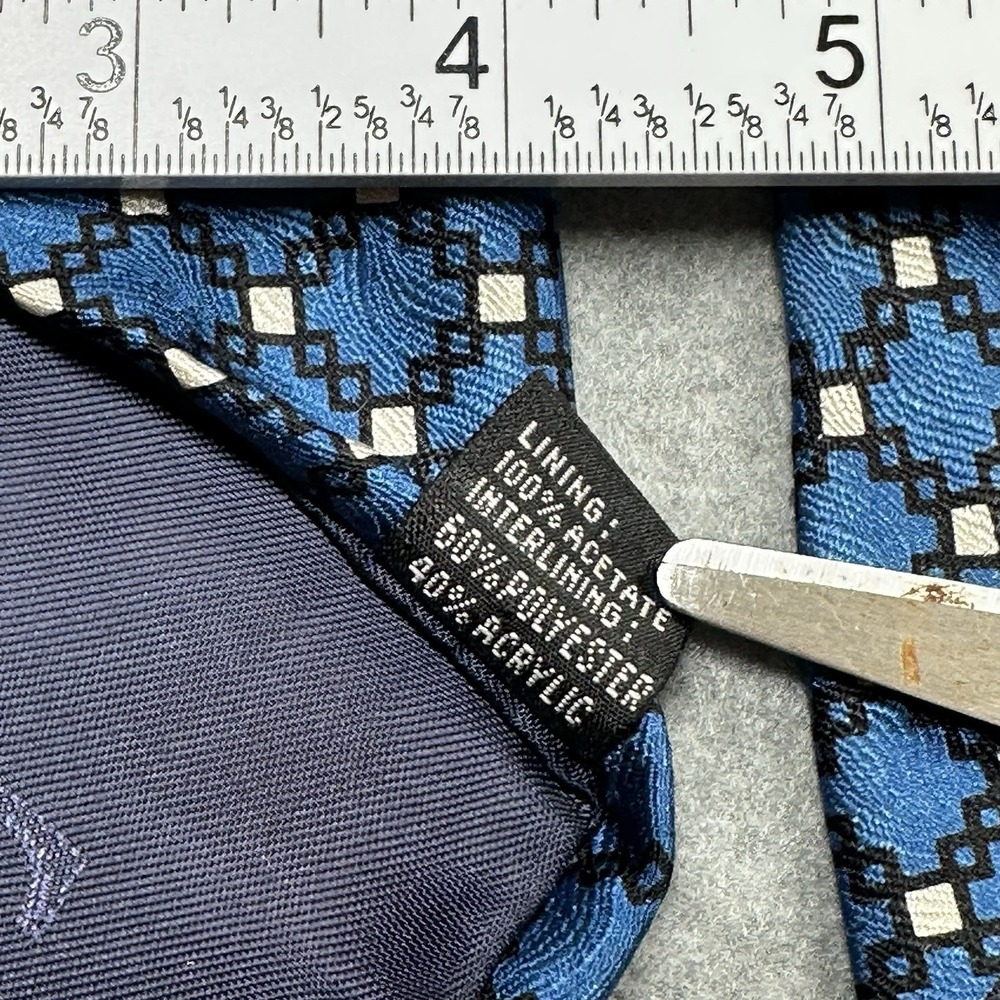 Vintage Tongue Tied Blue Geometric Lattice Silk Tie Mens Wide Width 59x3.3" - Picture 6 of 7